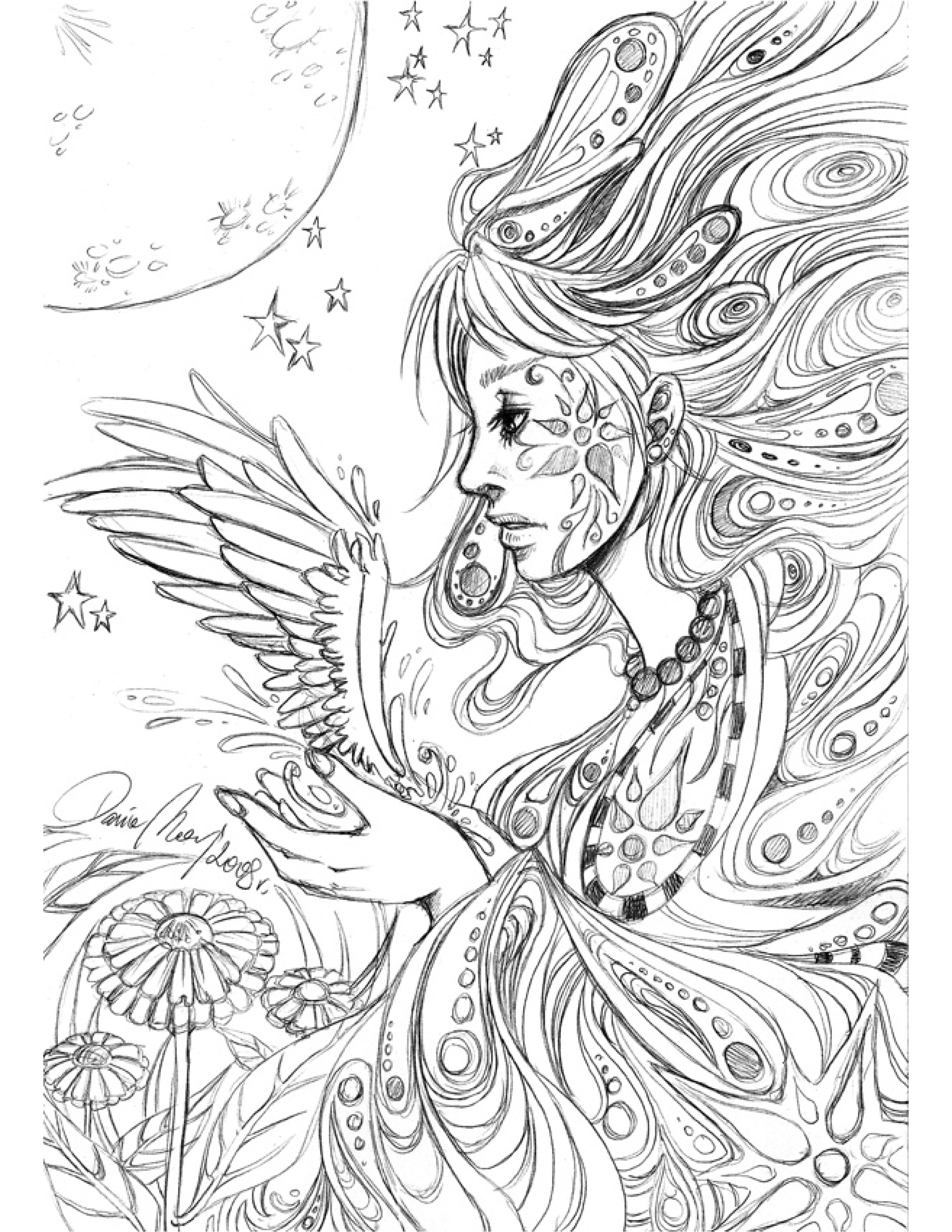 Sketch personnage ange coloriage pour imprimer par Dar Chan